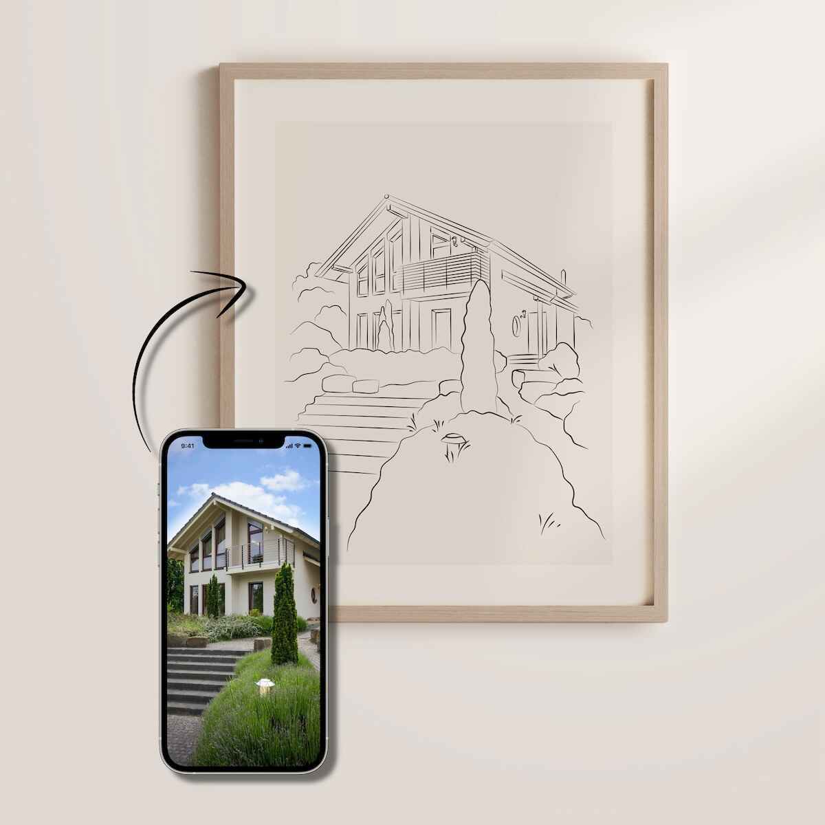 Line Art illustratie van een eengezinswoning