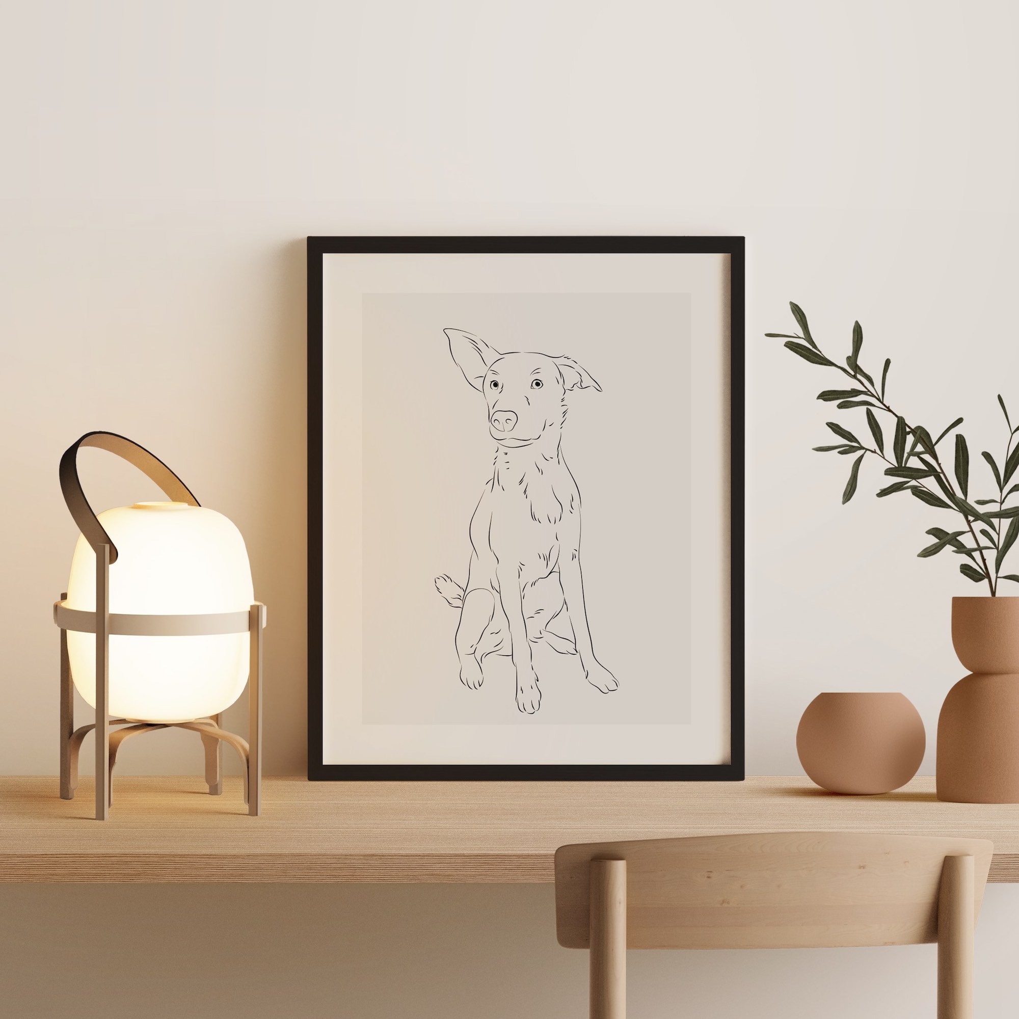 Een Line Art tekening van een hond