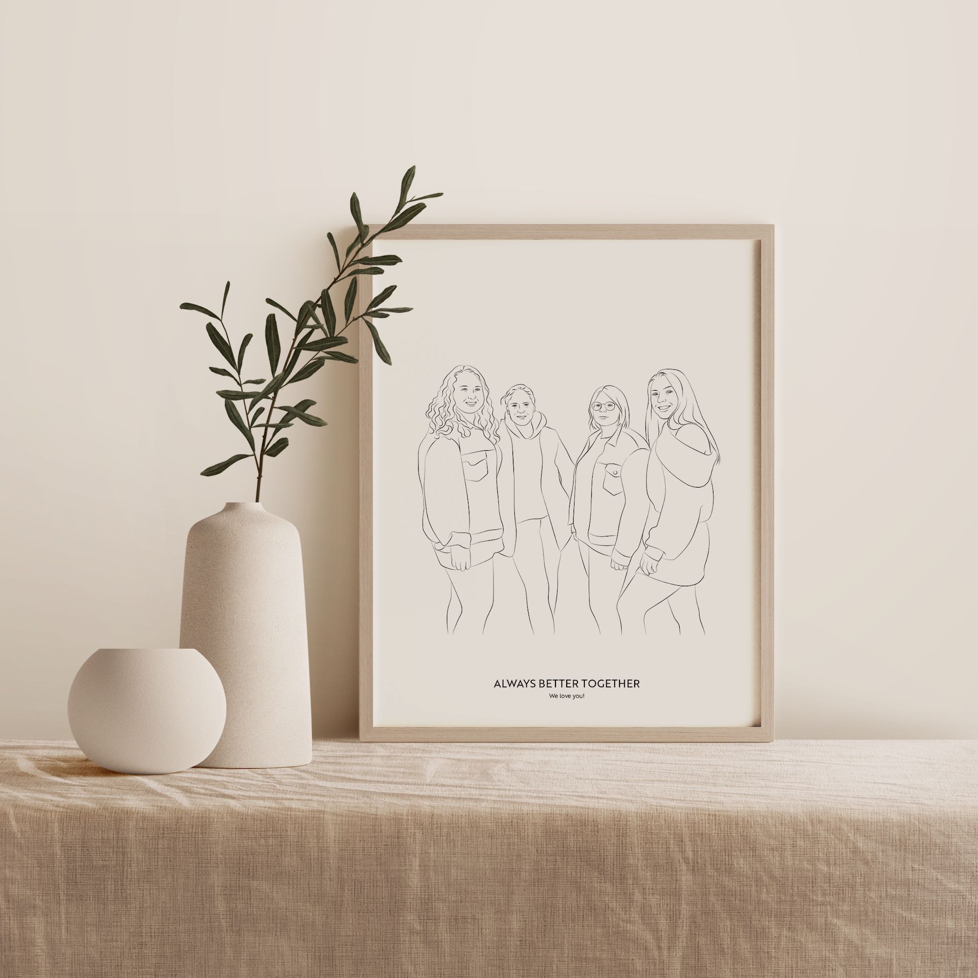 Line Art illustratie van een groep van vier vriendinnen