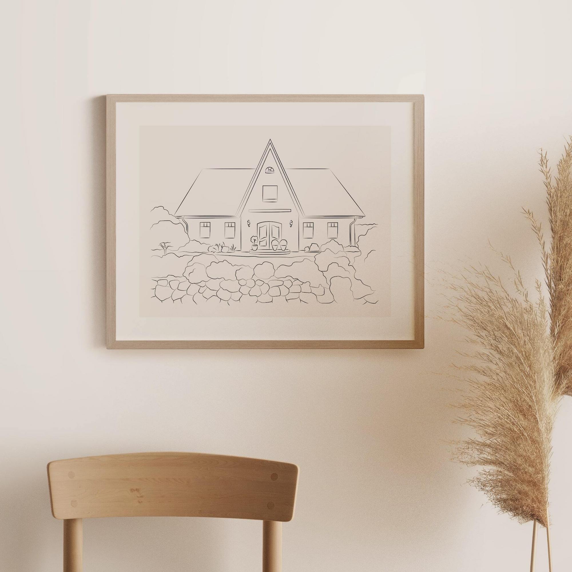 Huistkening met puntdak in Line Art