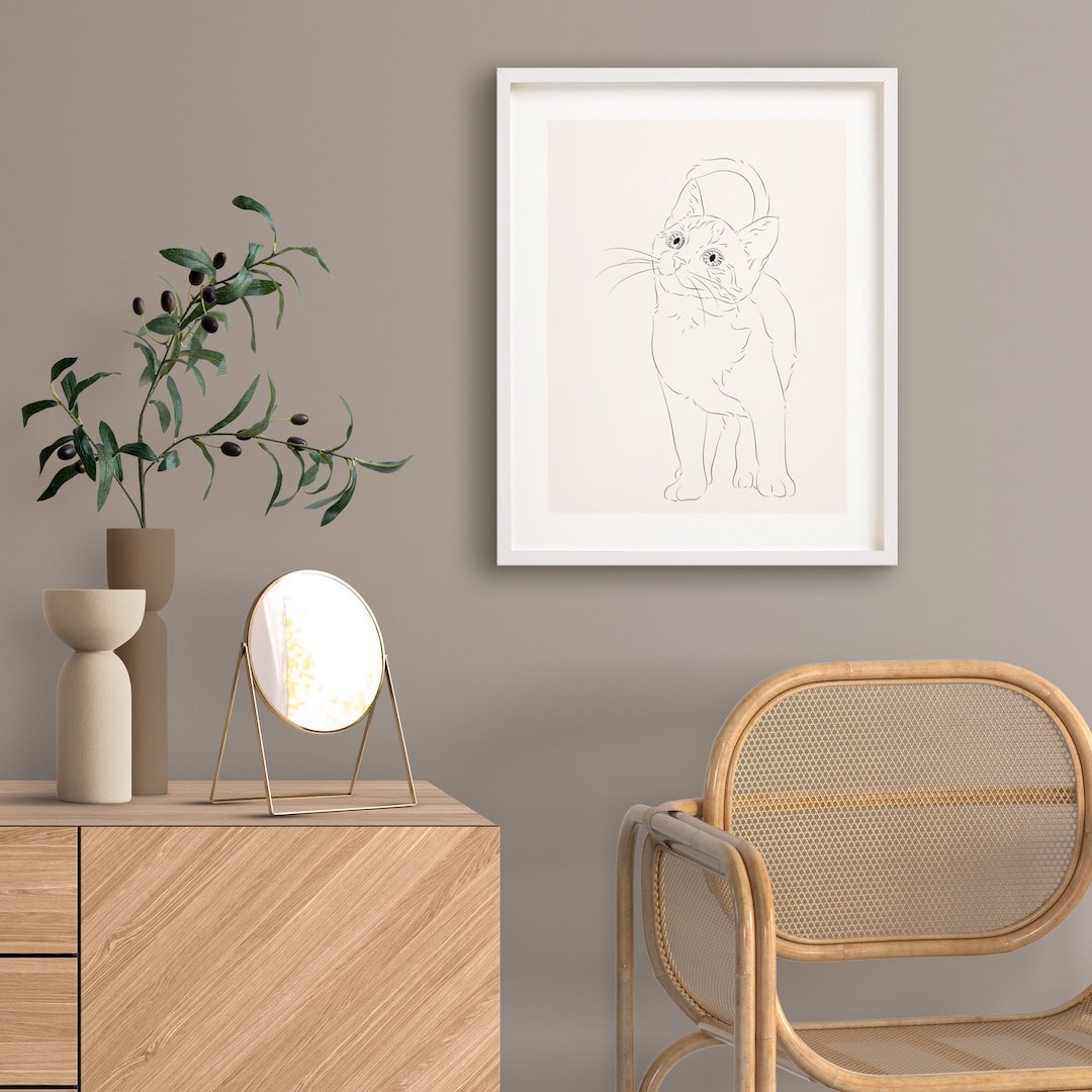 Line Art tekening van een jonge kat